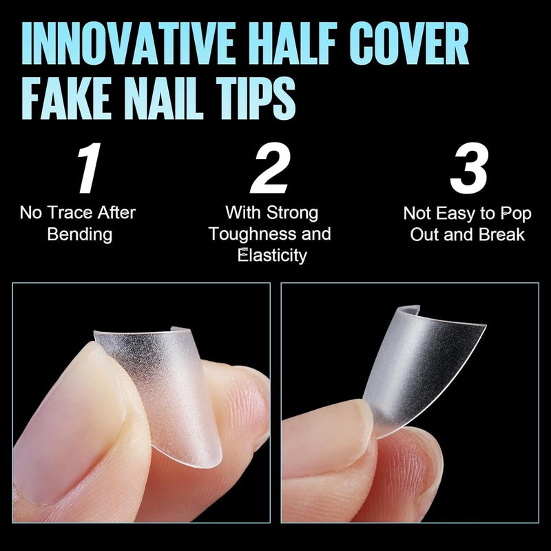 TOMICCA Short Almond Nail Tips, 504Pcs Full Matte Press on Half Cover Acrylic Nails,12 Sizes No C Curve Fake Nail Tips for Nail Extension Art Home DIY Nail Salon - Image 5